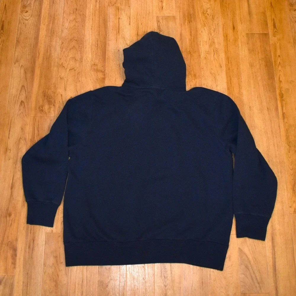 Polo Jeans Ralph Lauren Hoodie Mens 2XL Navy Blue New Distressed Graphic Logo - Picture 2 of 4